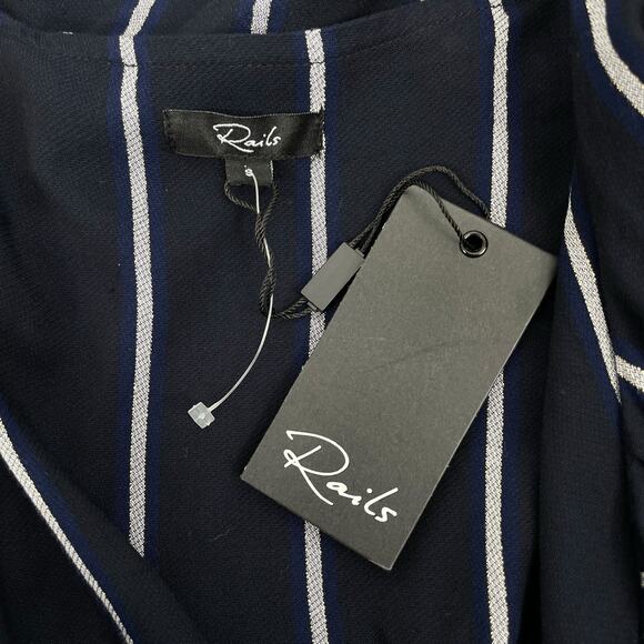 Rails Priya Metallic Striped Wrap Dress Knee Length Blue Black Size S - Picture 11 of 11